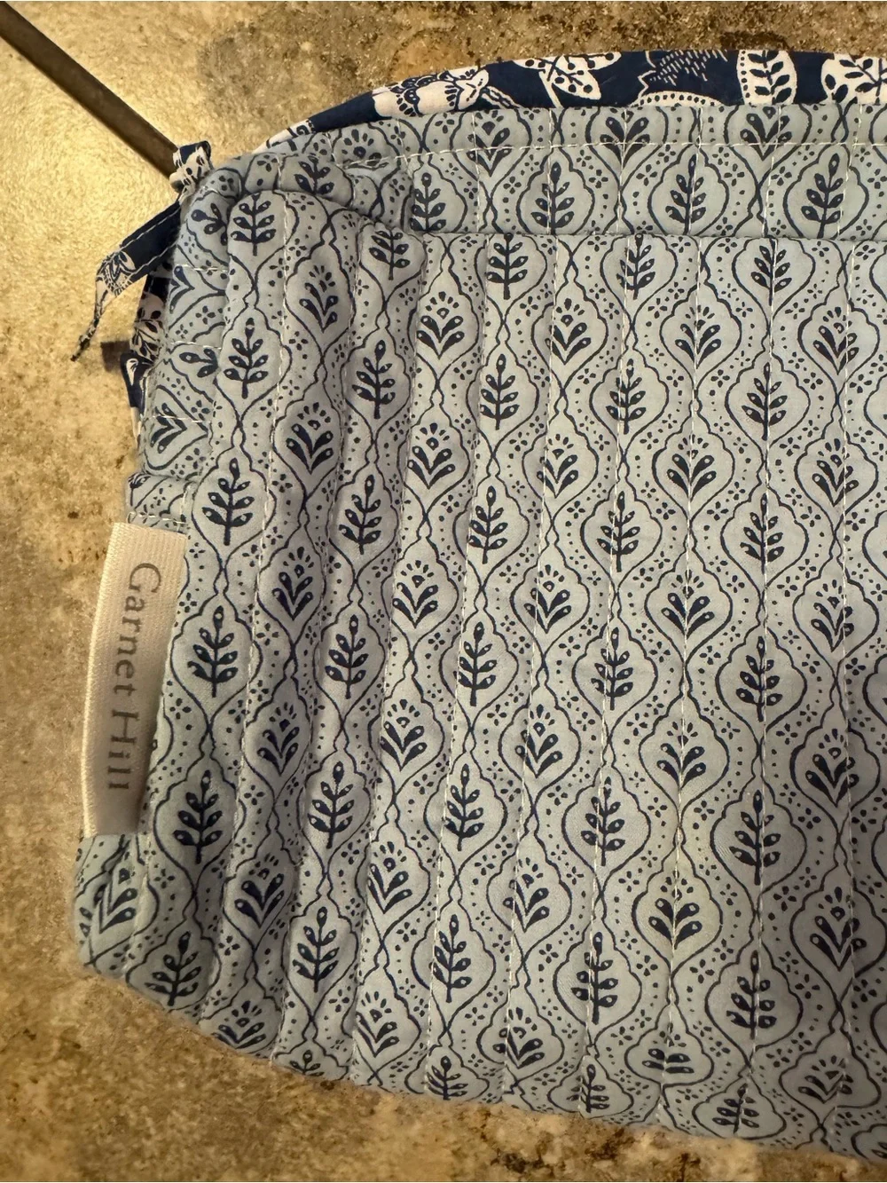 Garnet Hill quilted cosmetic bag set of (2) vibrant navy and white floral